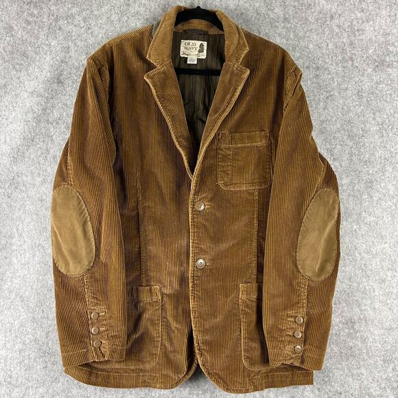 Old Navy Y2K Corduroy Blazer Jacket Mens Large Tan Elbow Patch Grandpa 90s - Picture 1 of 16